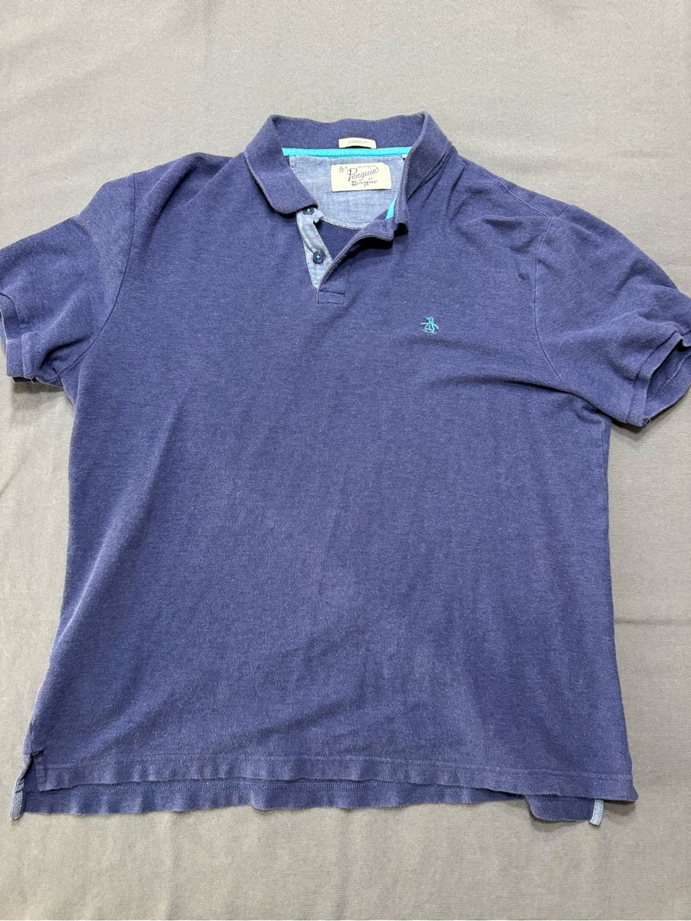 Original Penguin Men's Dark Blue Polo with Teal Logo